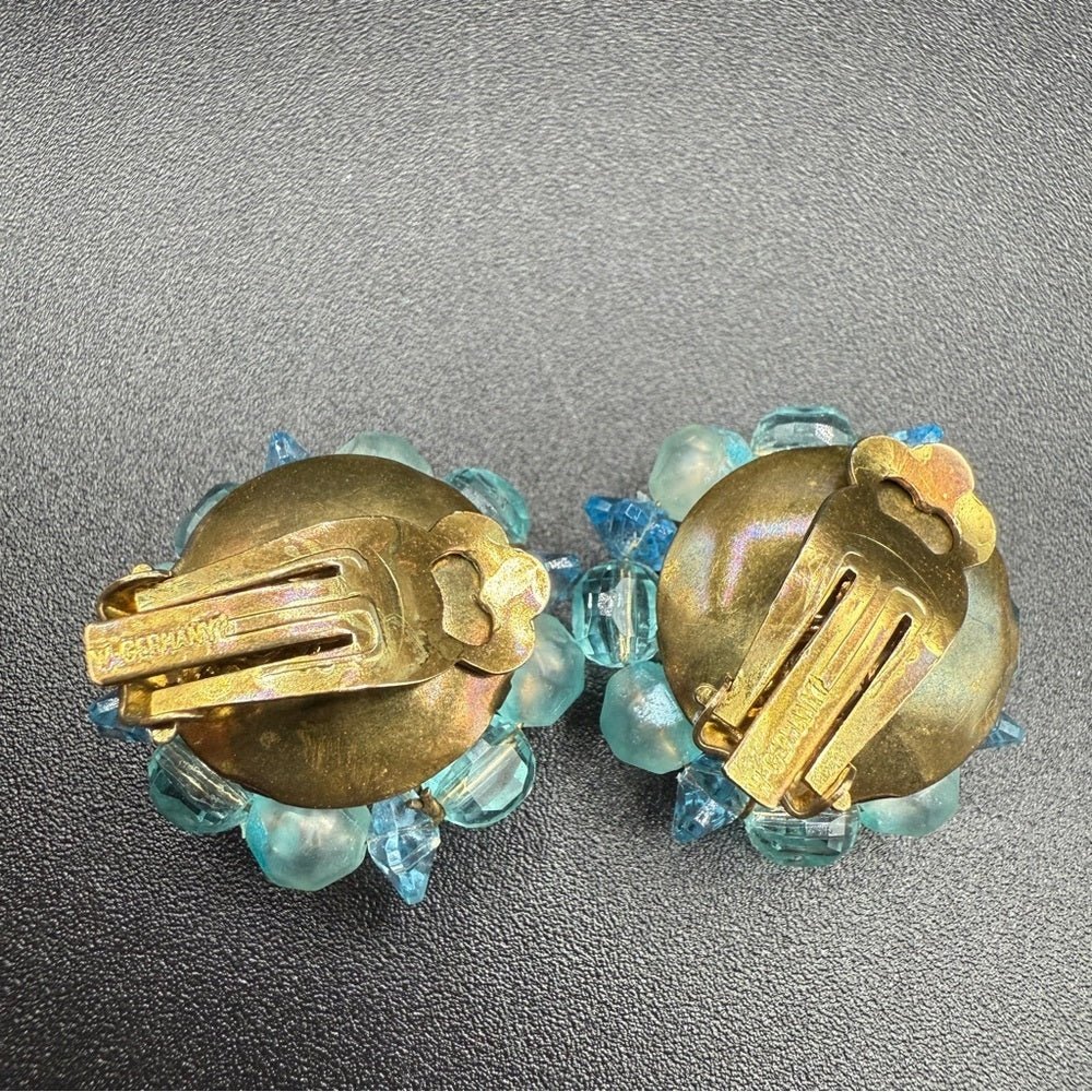 EarringsVintage West Germany Signed 1950s Blue Lucite Cluster Clip-Ons