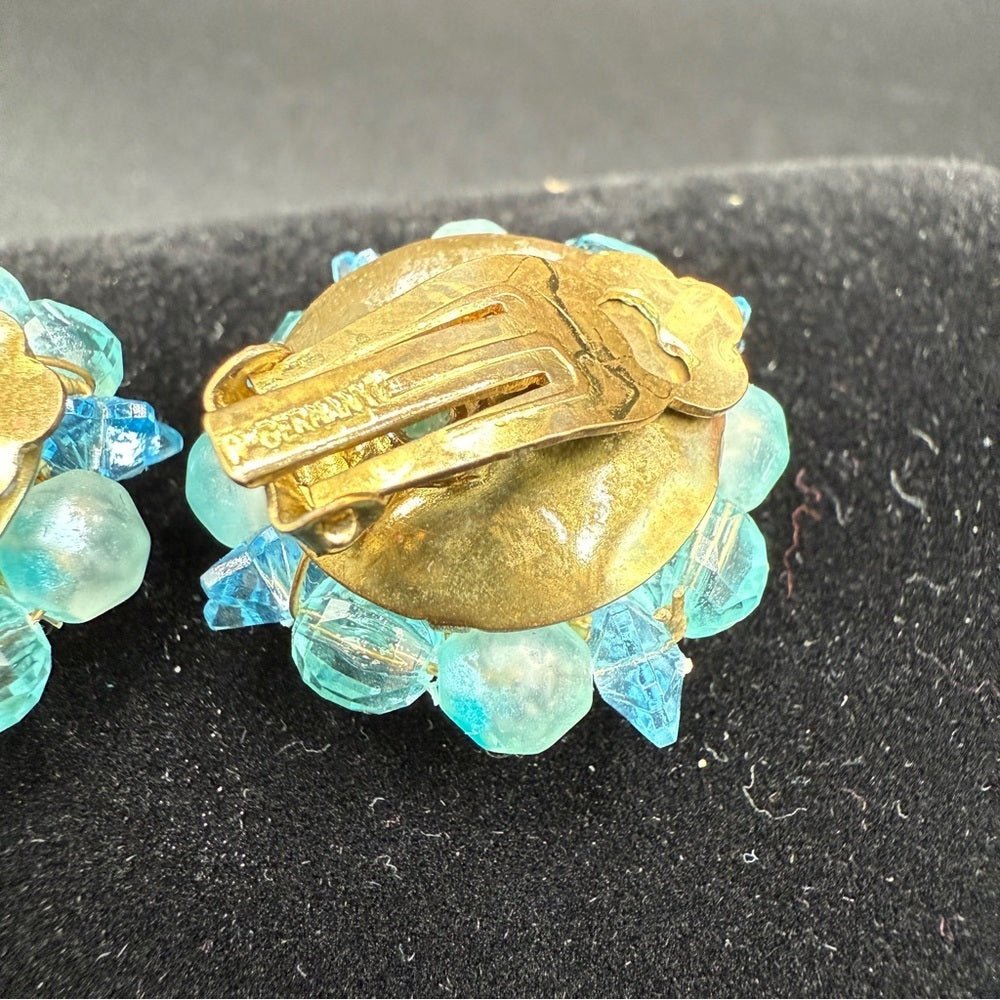 EarringsVintage West Germany Signed 1950s Blue Lucite Cluster Clip-Ons