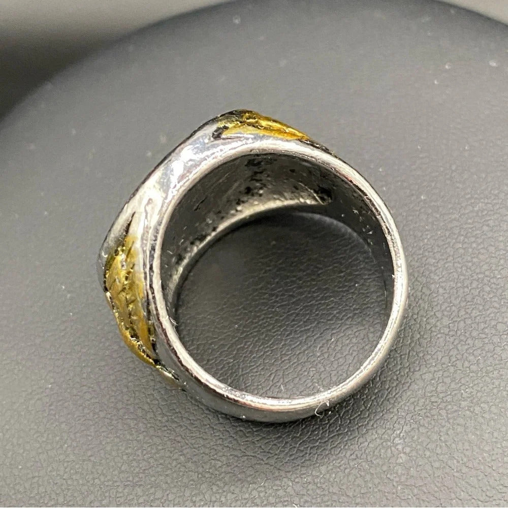Signet Two Tone ring Star of David  6 Point Star Ring with Eagle Design Size 8