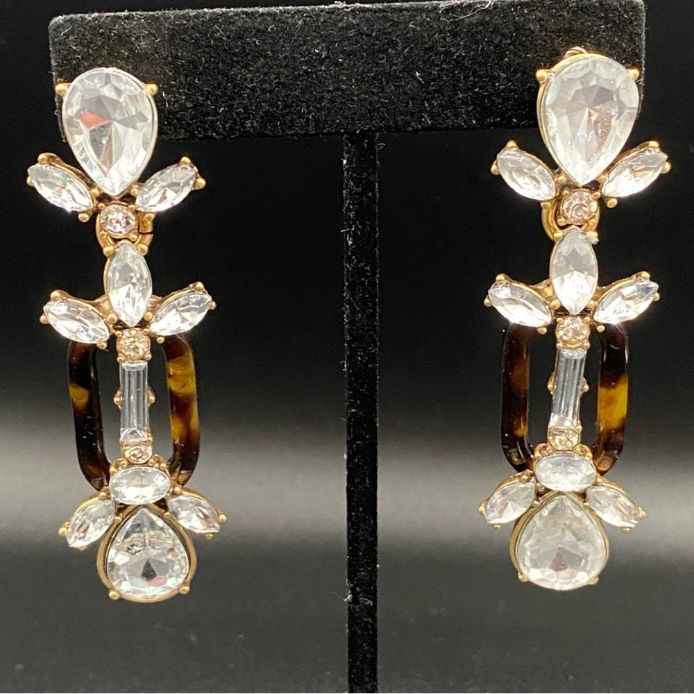 J.Crew Signed Tortoise Shell and Chunky Sparkly Dangle Earrings