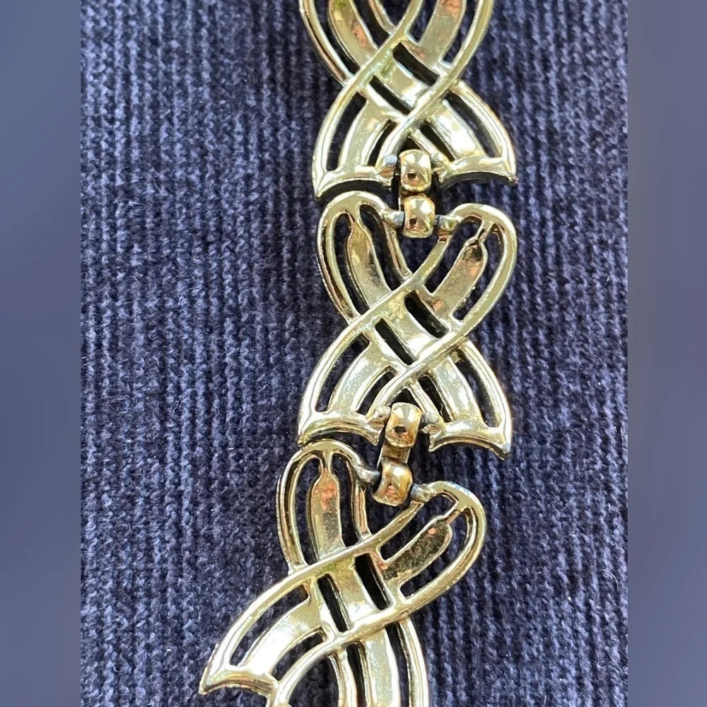 Vintage 80s Gold Tone Braided X Link Bracelet