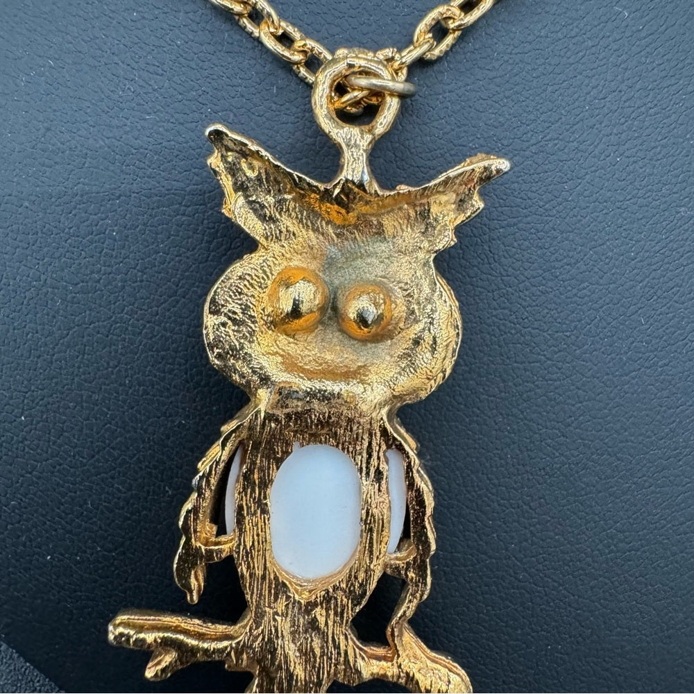 Milky White Jelly Belly Owl Pendant Necklace