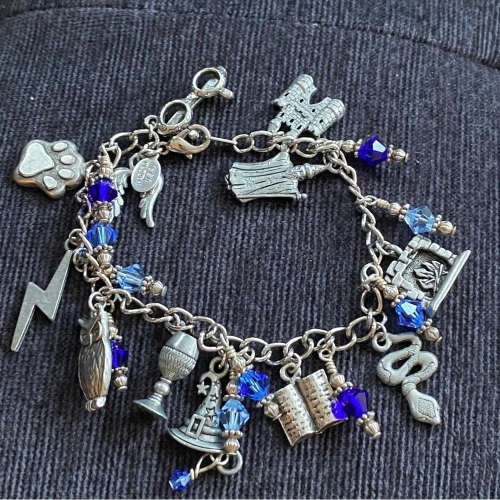 Harry Potter Wizard Witch Inspired Blue & Silver Charm Bracelet