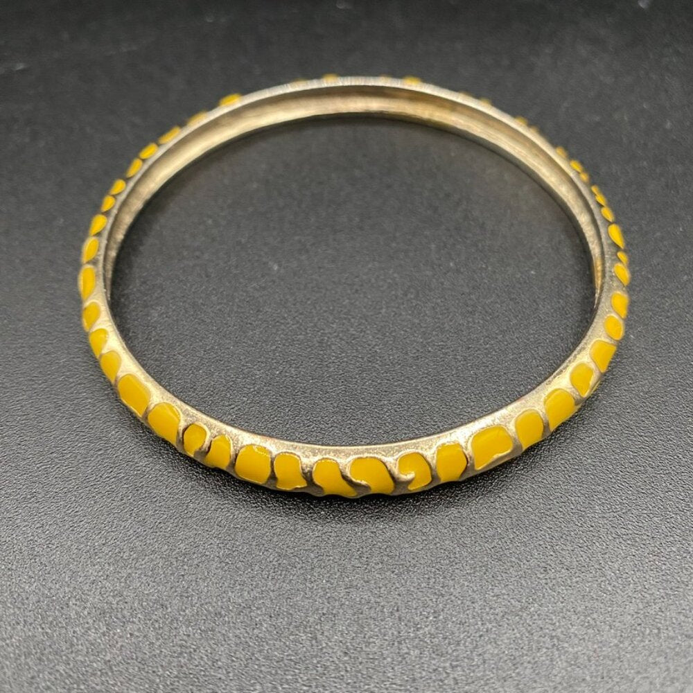 Yellow Enamel and Gold Stacking Bangle Bracelet with Geometric Print