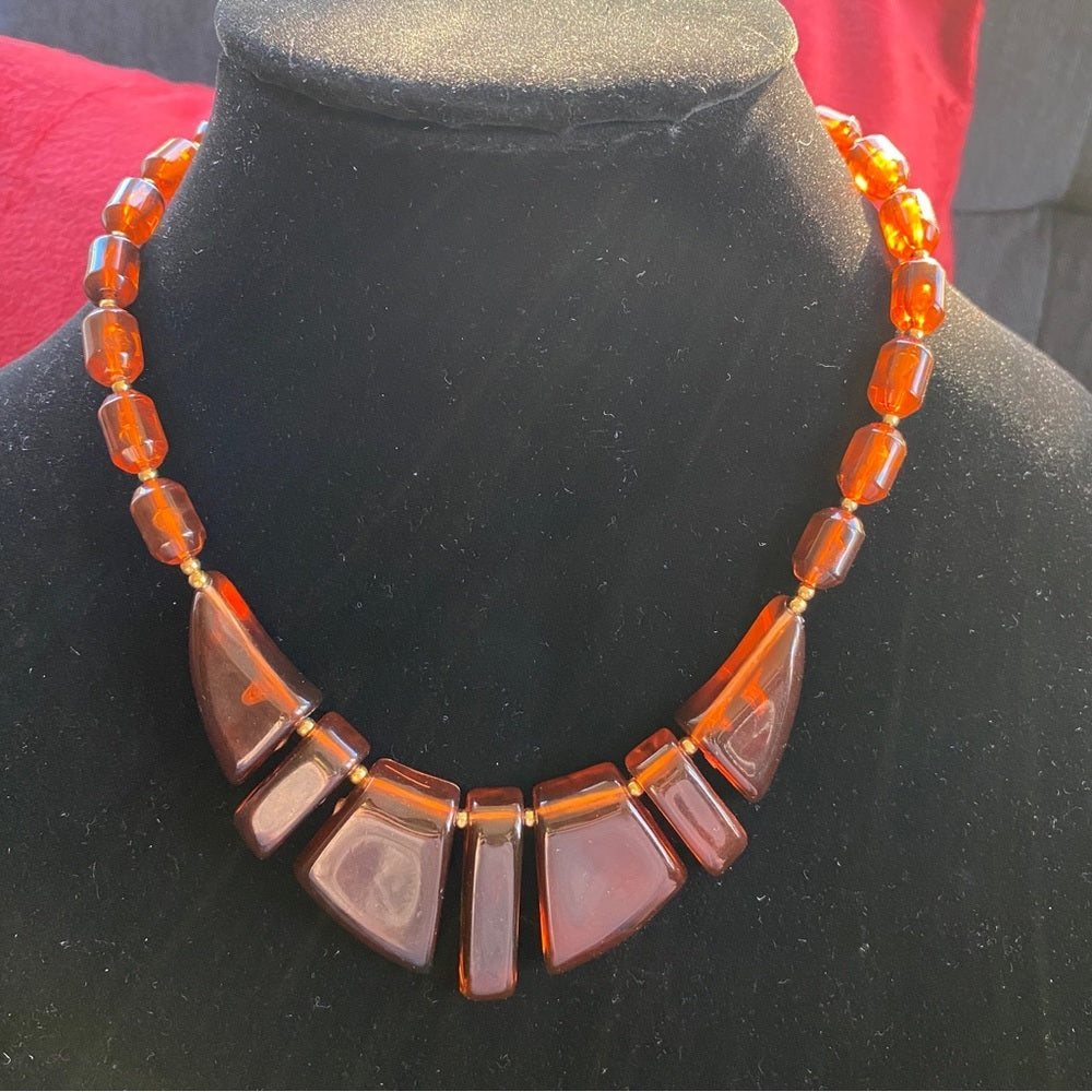 Vintage 70s era Amber Brown Chunky Lucite Statement Necklace