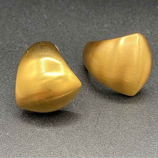 AK Signed Retro 80s Glam Statement Earrings in Brushed Gold Tone - Pierced