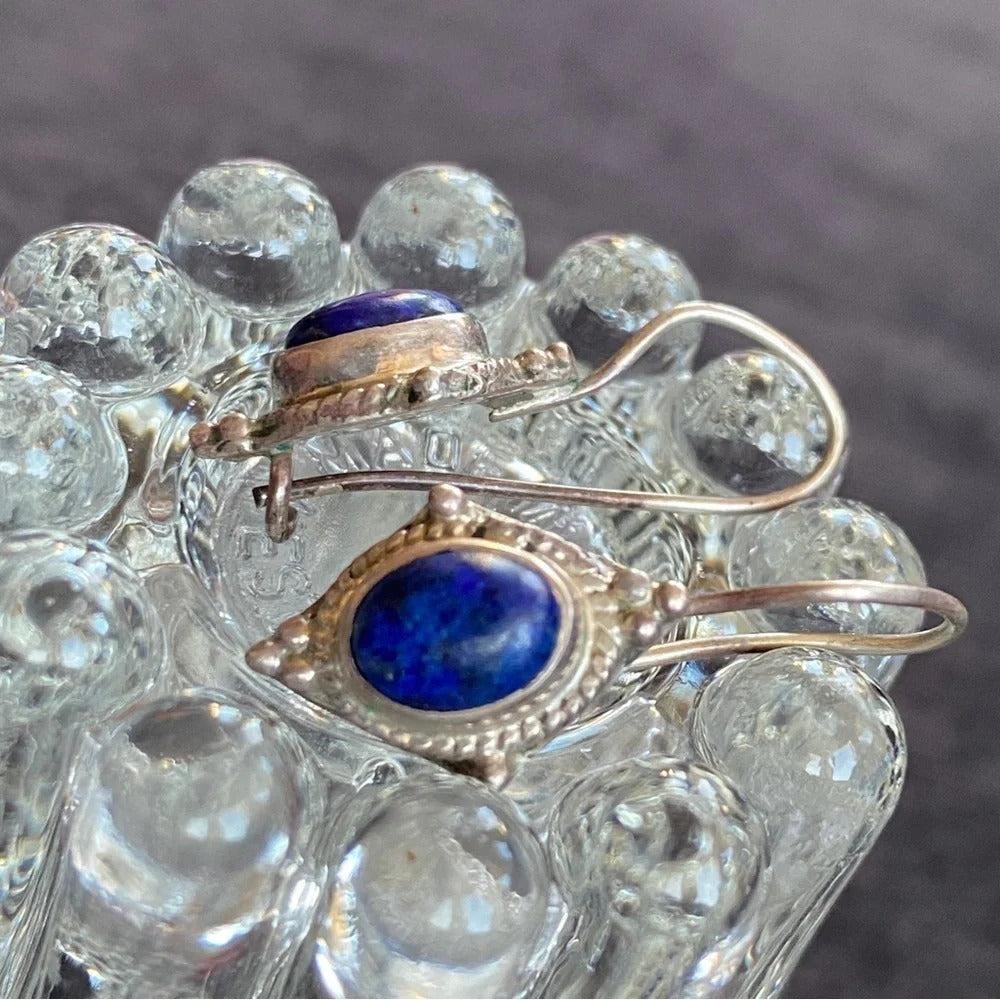 Silver Marked Lapis Lazuli Drop Earrings with Hook Backing