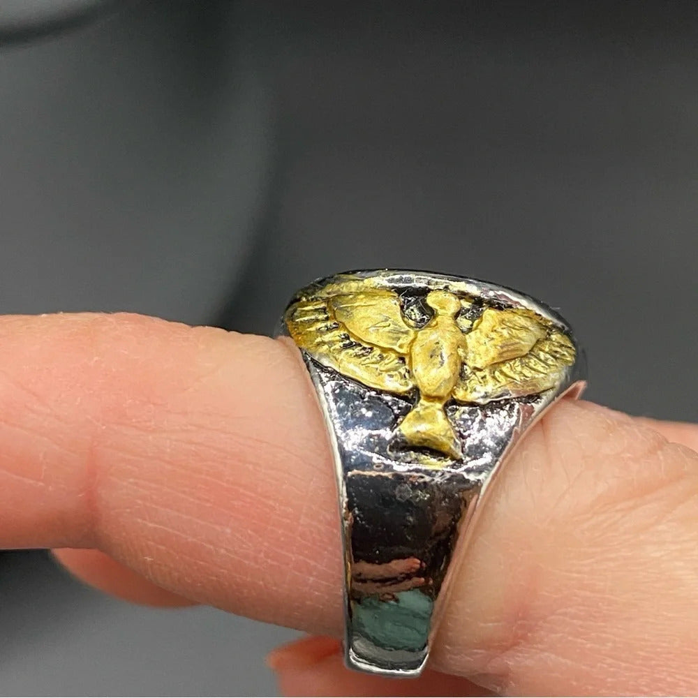 Signet Two Tone ring Star of David  6 Point Star Ring with Eagle Design Size 8