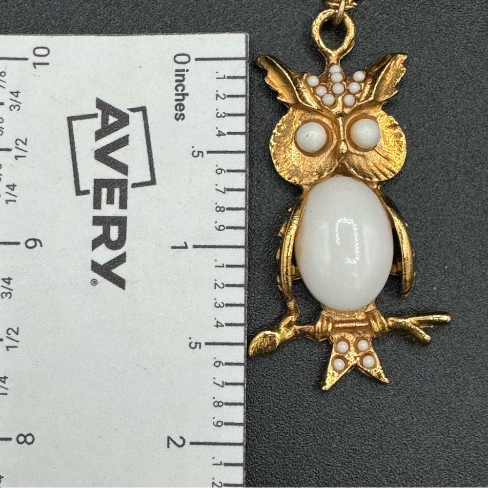 Milky White Jelly Belly Owl Pendant Necklace