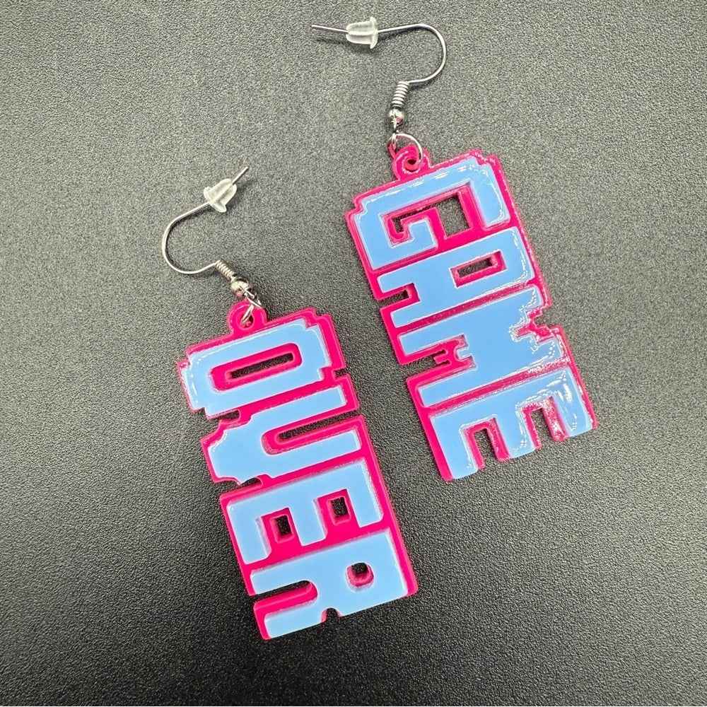 Gamer Girl PC 'Game Over' Acrylic Neon Pink and Blue Earrings - Pierced