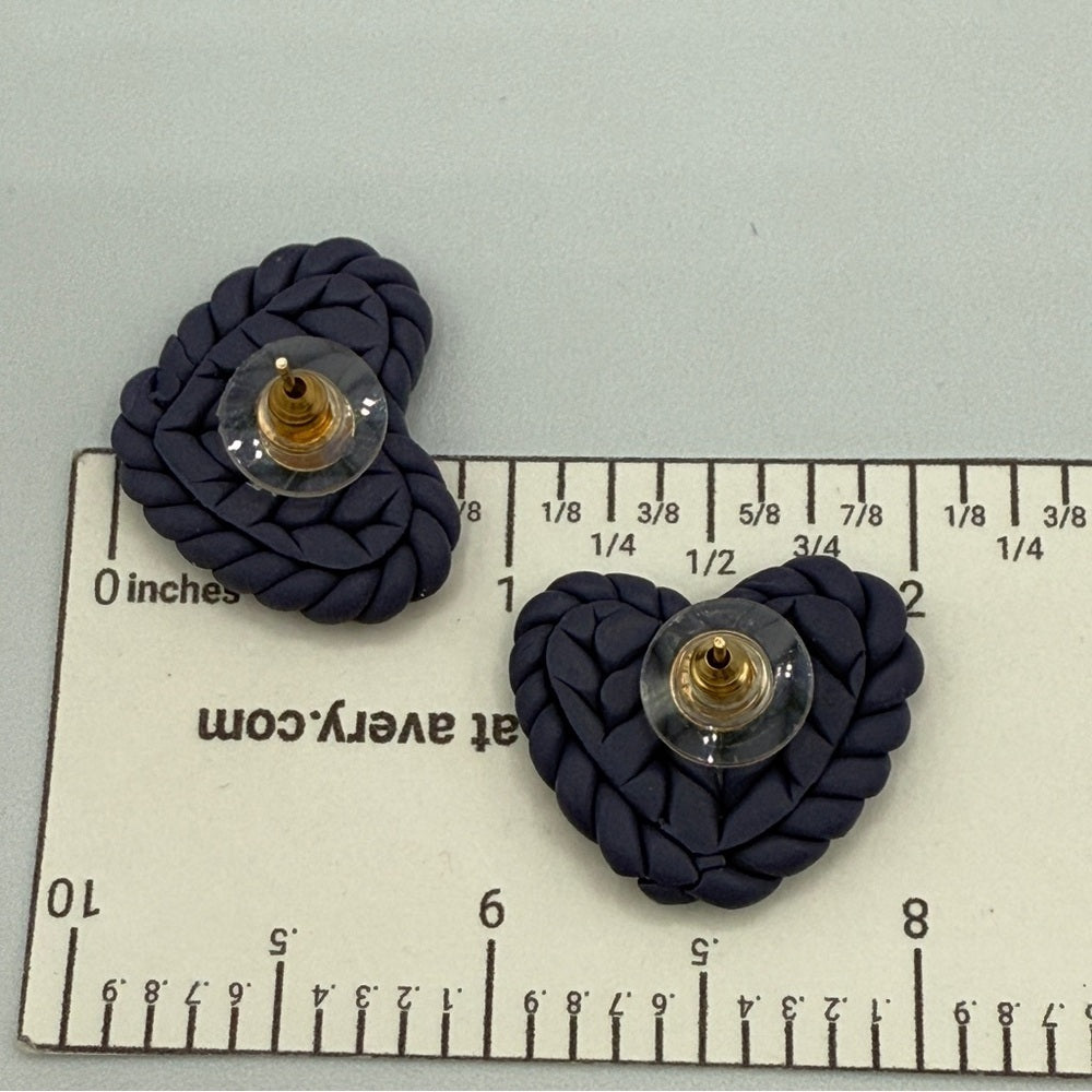 Purple Braided Heart Polymer Clay Stud Earrings