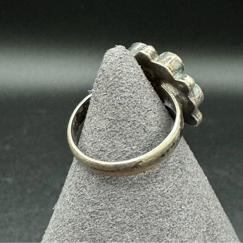 Vintage Zuni Cluster Signet Ring with Prong Setting in Sterling Silver Size 5
