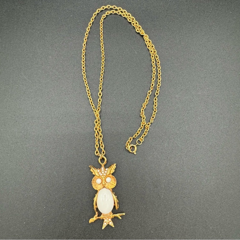 Milky White Jelly Belly Owl Pendant Necklace