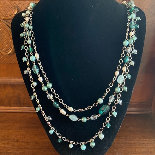 Lia Sophia Breezeway Freshwater Pearl Green Beaded Multistrand Layered Necklace