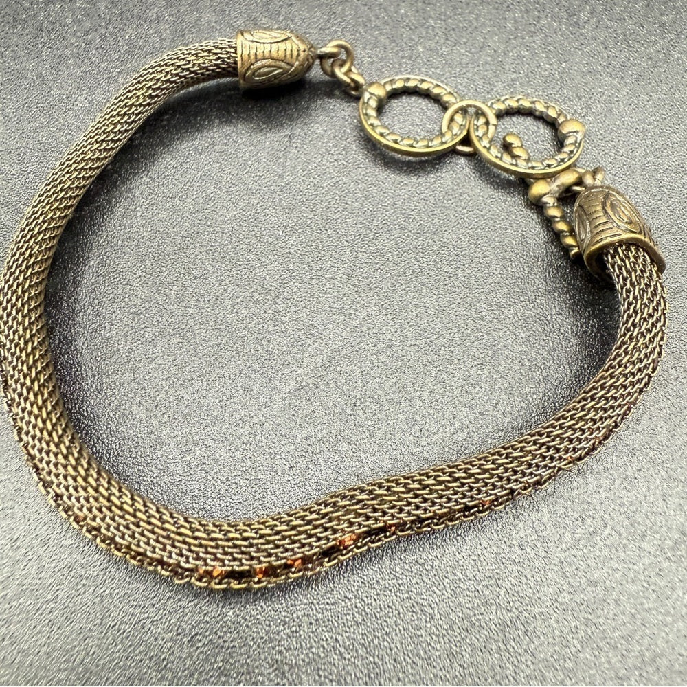 Vintage Romanesque Mesh Chain Bracelet with Amber Rhinestones