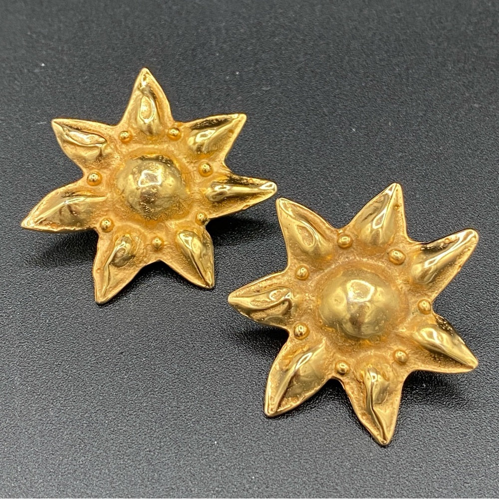 Rare Vintage Gold Plated Egyptian Sun Pierced Earrings Marked MMA