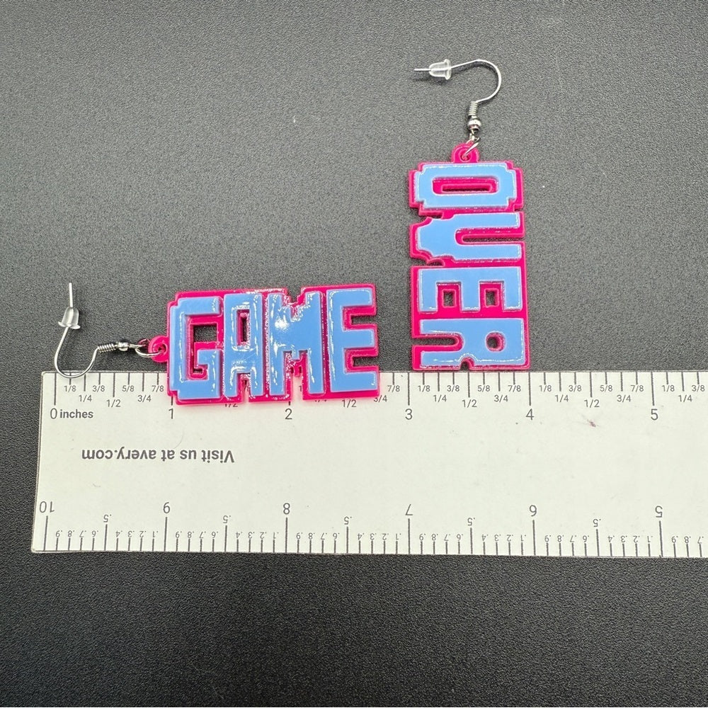 Gamer Girl PC 'Game Over' Acrylic Neon Pink and Blue Earrings - Pierced