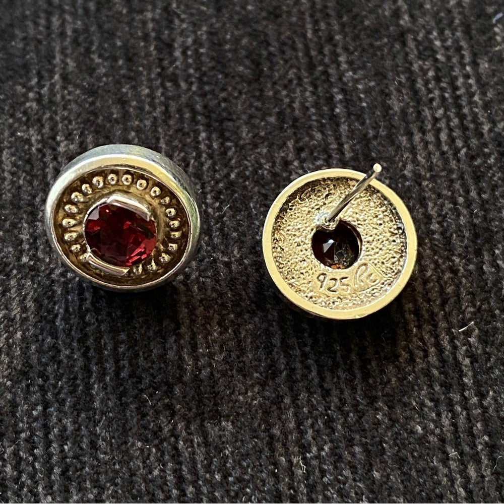 Vintage Garnet Stud Earrings set in Silver Marked 925