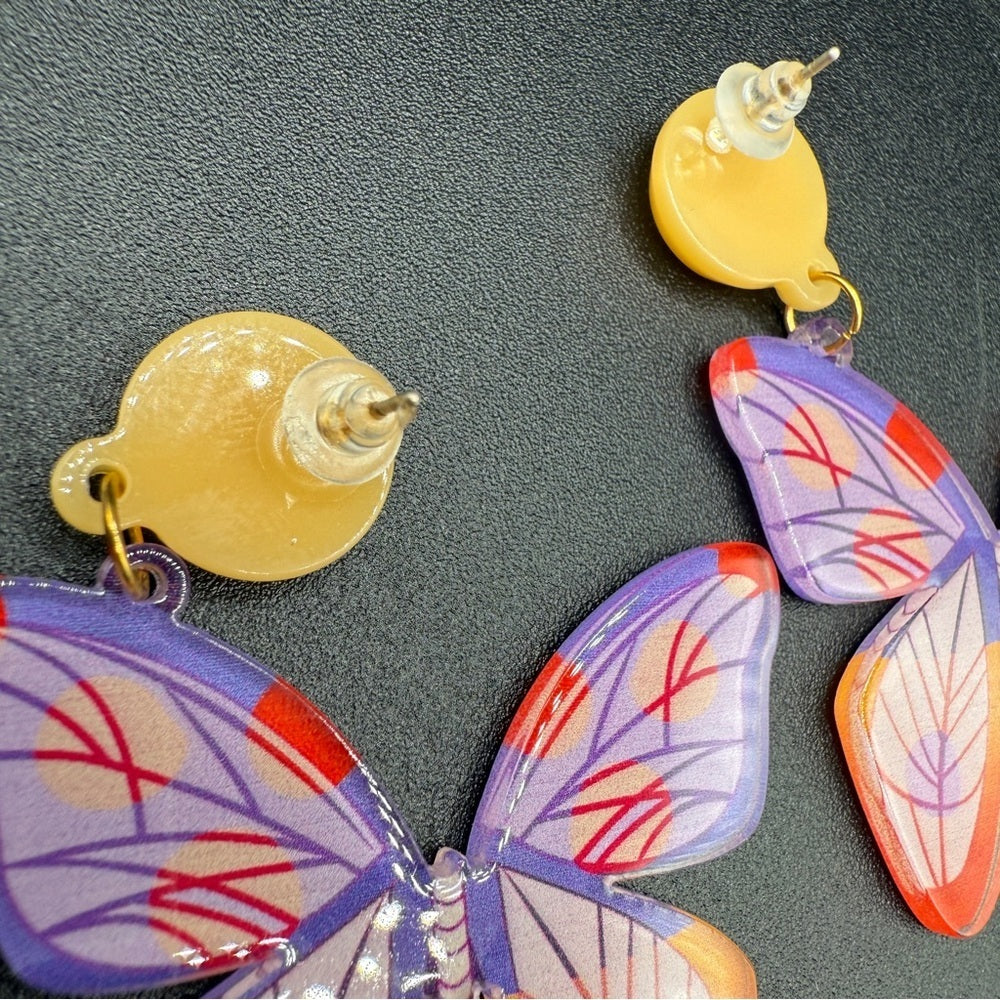 Orange & Purple Gradient Acrylic Butterfly Colorful Stud Earrings- Fairycore