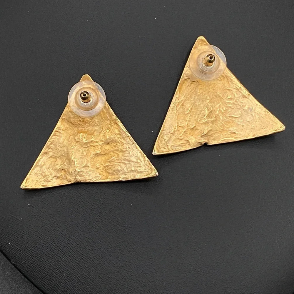 Retro 80s Glam Statement Earrings - Abstract Gold Plated Vintage Earrings