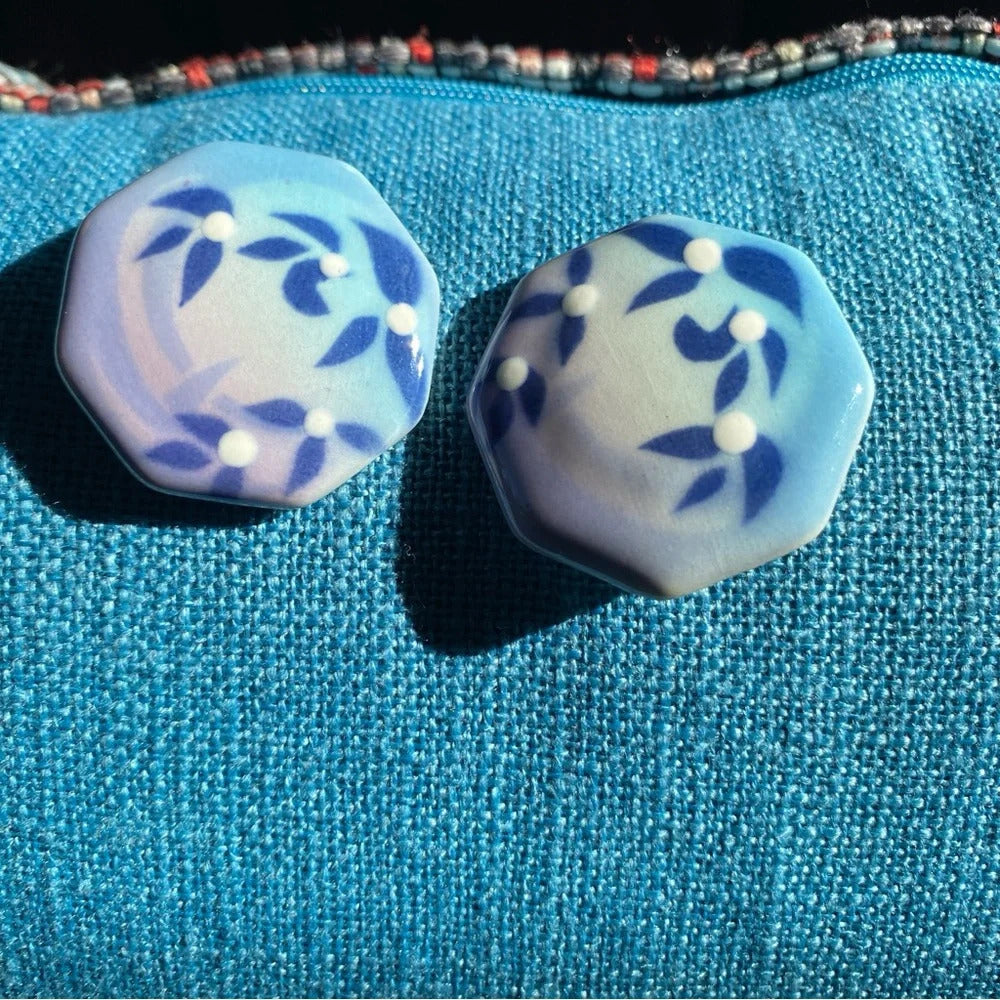 Japanese Hand-painted Porcelain Clip On Earrings