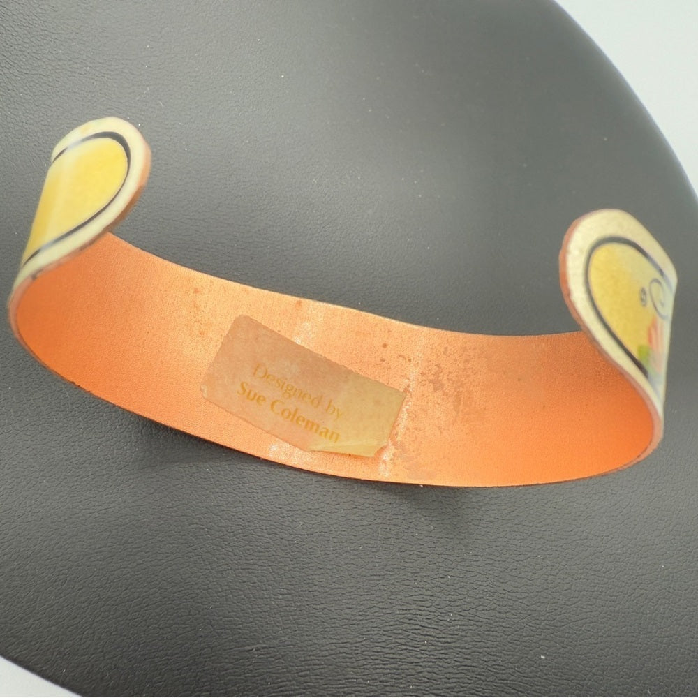 Sue Coleman Copper Cuff Bracelet with Hummingbird Floral Design