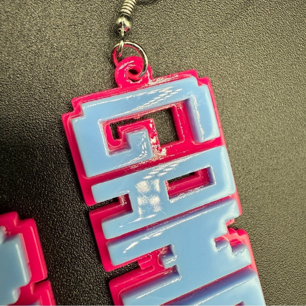 Gamer Girl PC 'Game Over' Acrylic Neon Pink and Blue Earrings - Pierced