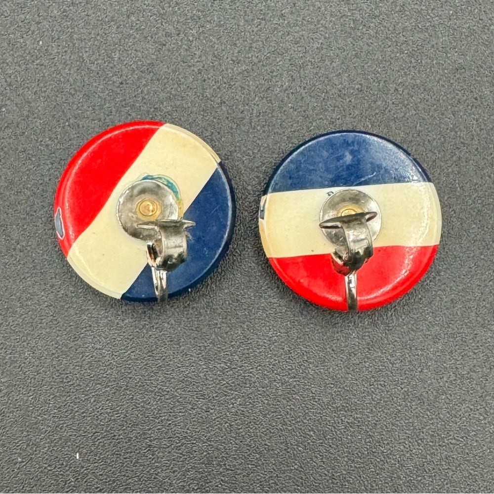 Patriotic Vintage Red White and Blue Enamel Clip On Earrings