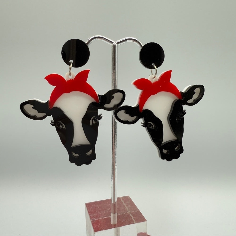 Retro Milkmaid Dairy Cow Acrylic Stud Earrings