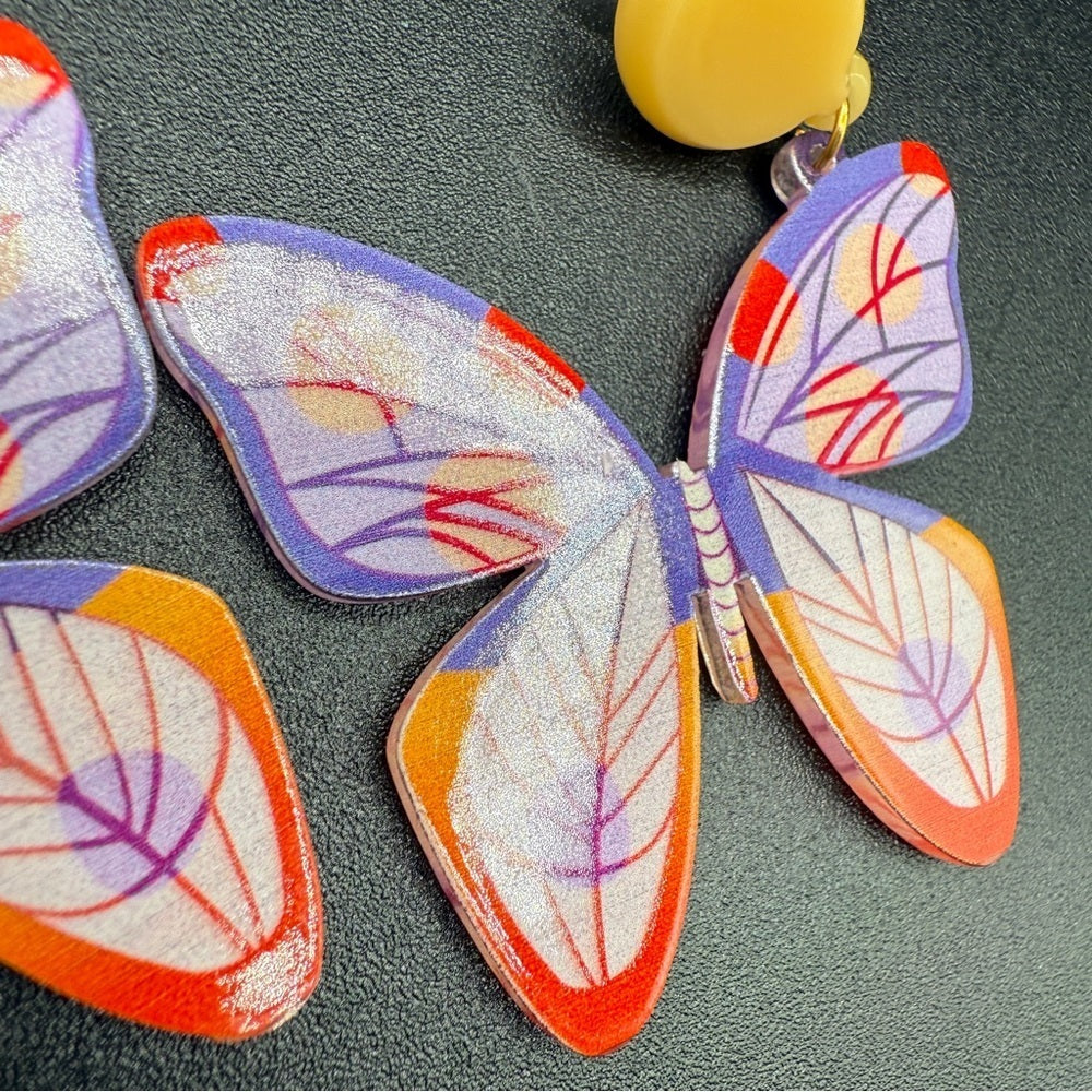 Orange & Purple Gradient Acrylic Butterfly Colorful Stud Earrings- Fairycore