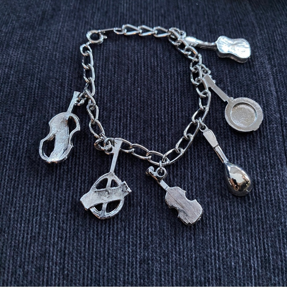 Music Instrument Silver-Tone Charm Bracelet 7in