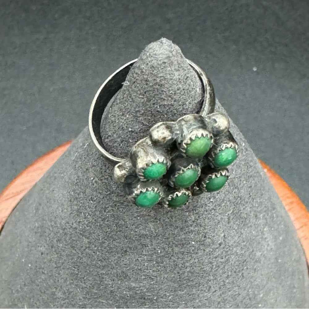 Vintage Zuni Cluster Signet Ring with Prong Setting in Sterling Silver Size 5