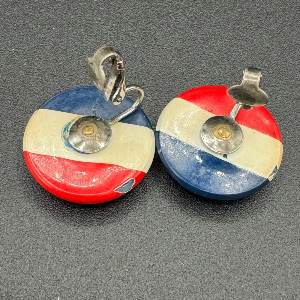 Patriotic Vintage Red White and Blue Enamel Clip On Earrings