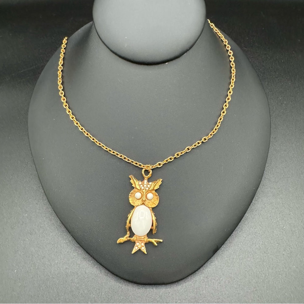 Milky White Jelly Belly Owl Pendant Necklace