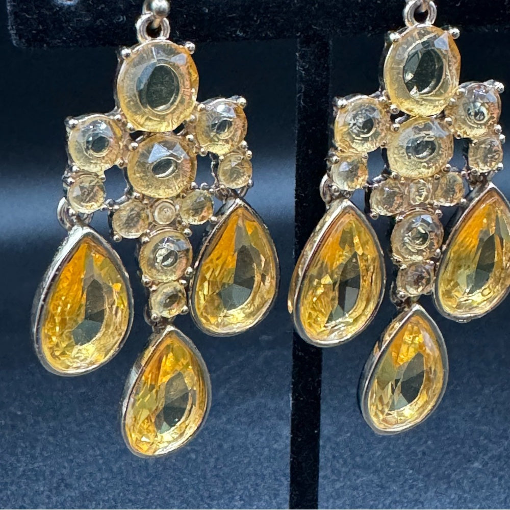 Canary Yellow Citrine Sparkle Earrings Signed Banana Republic