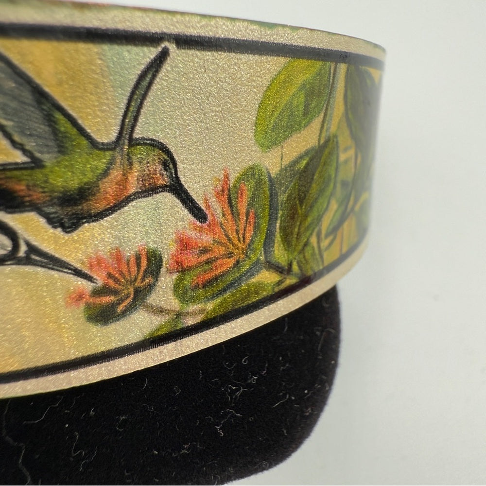 Sue Coleman Copper Cuff Bracelet with Hummingbird Floral Design