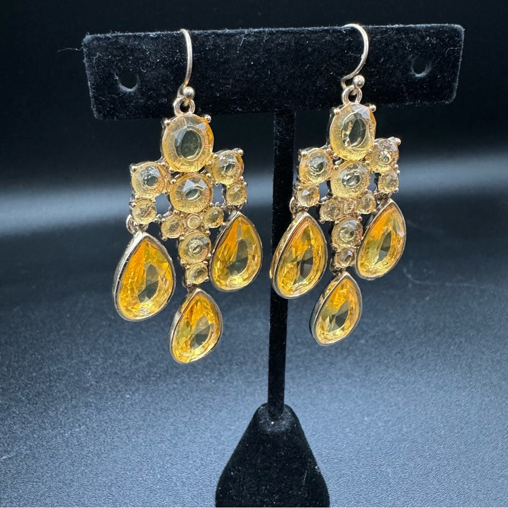 Canary Yellow Citrine Sparkle Earrings Signed Banana Republic