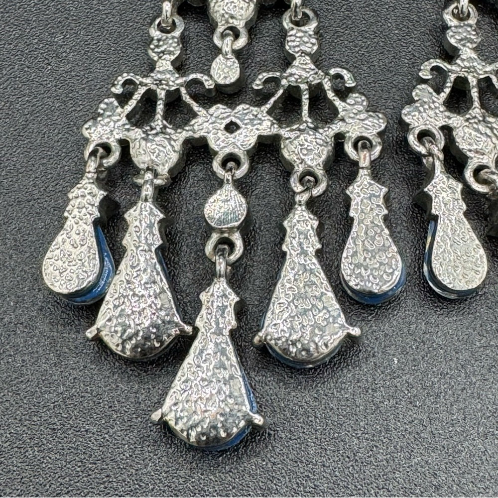 Blue Foil and Gold Accent Statement Chandelier Earrings - Pierced