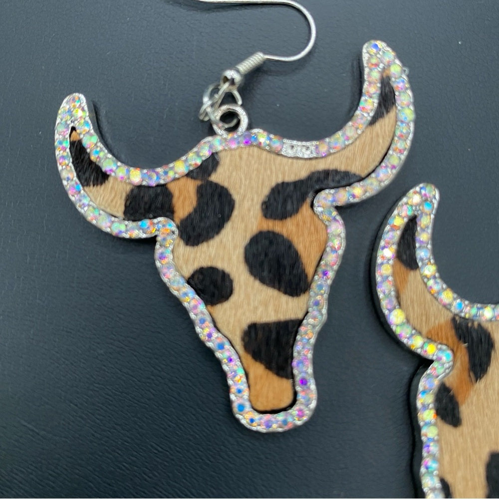 Natural Cowhide Leopard Printed Pierced Earrings