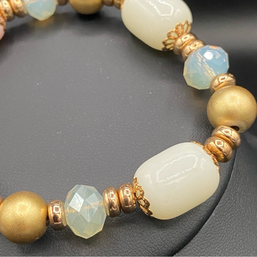 Feminine Pastel Colored Glass Bead Stretch Bracelet