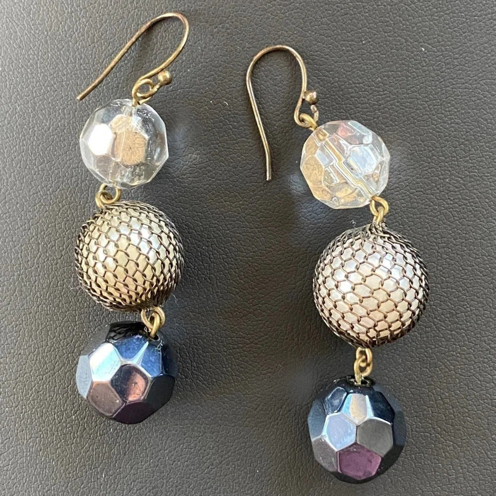 Elegant Dangle Earrings with Chainmail Pearl, Crystal Beads 2.5”