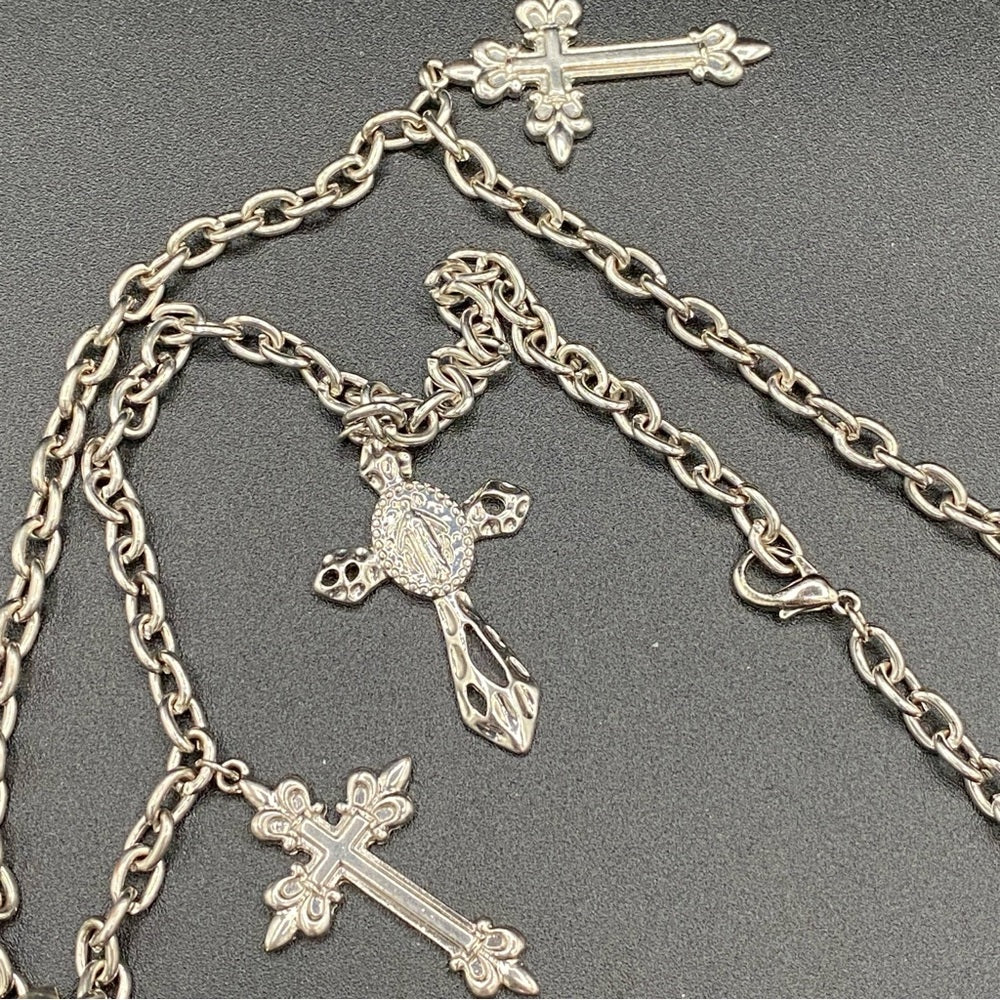 Gothic Multi-Cross Silver Tone Necklace