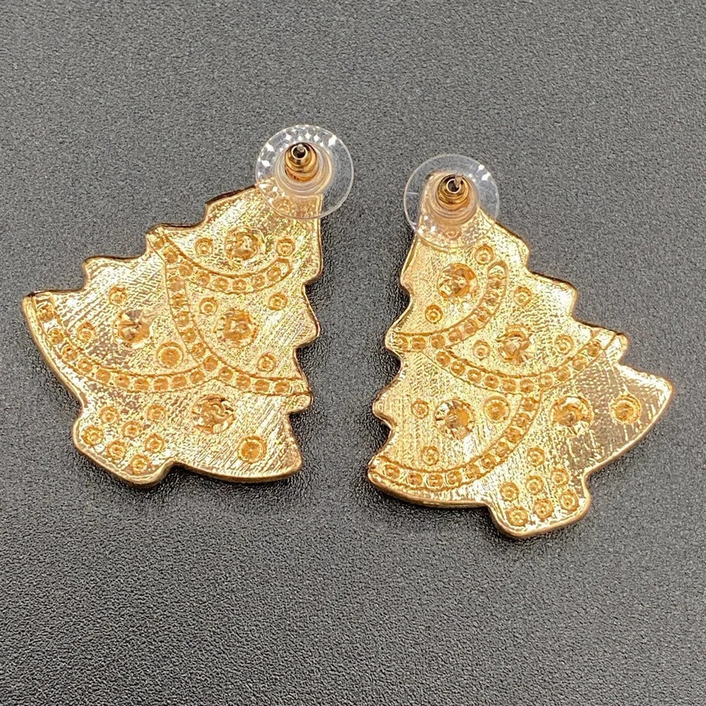 Red Sparkly Christmas Tree Earrings Pierced