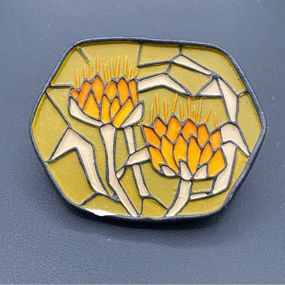 Aultmann Signed Stained Glass Inspired Retro Artistic Floral Brooch