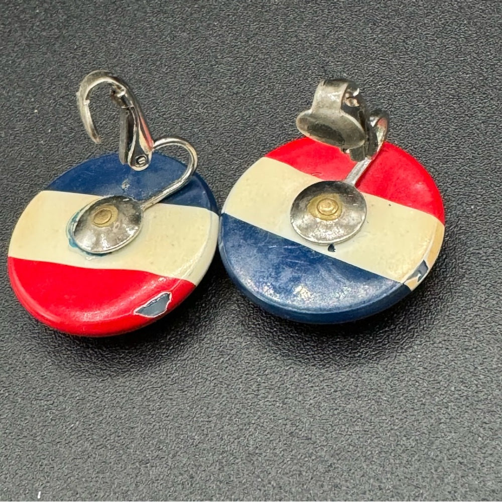 Patriotic Vintage Red White and Blue Enamel Clip On Earrings