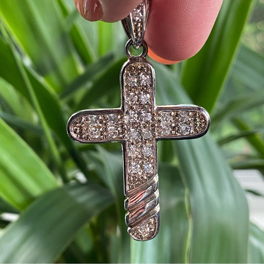 Vintage Silver 925 Cross Pendant with Studded CZ Rhinestones