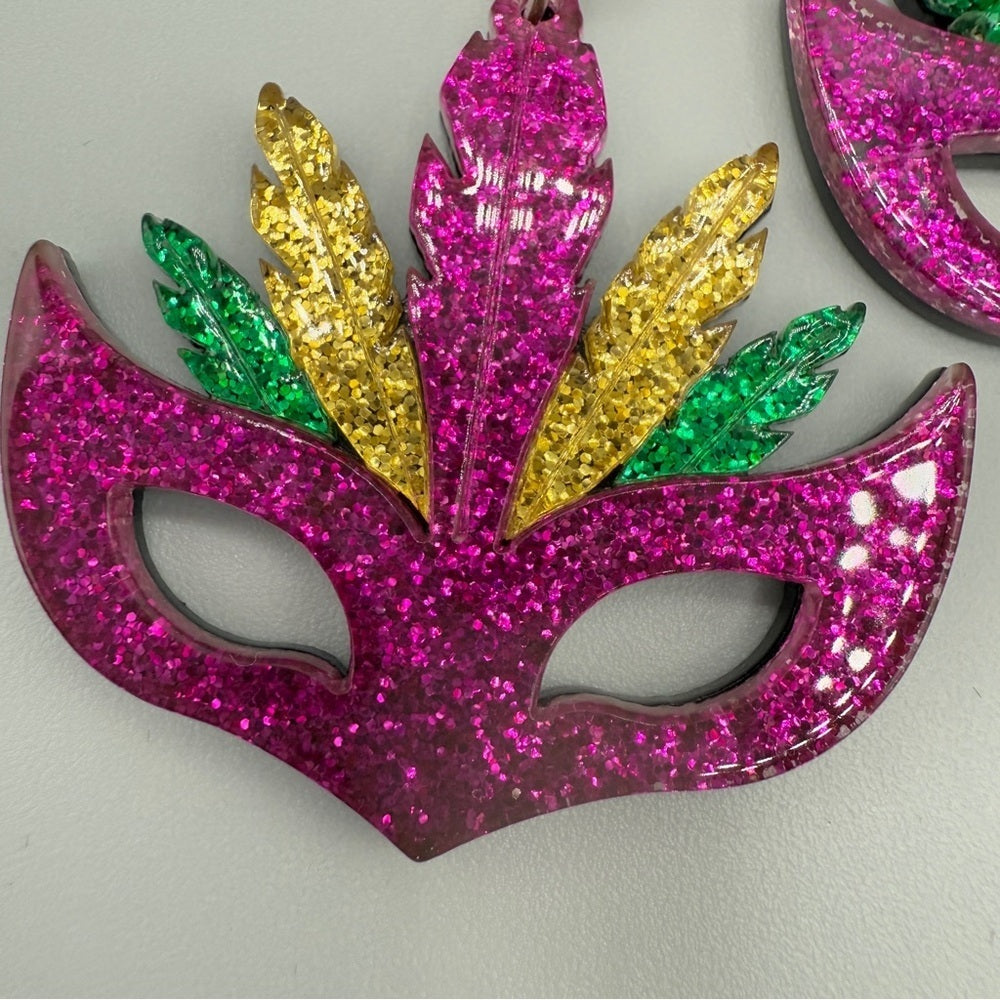 Vibrant Mardi Gras Carnival Mask Shimmer Earrings
