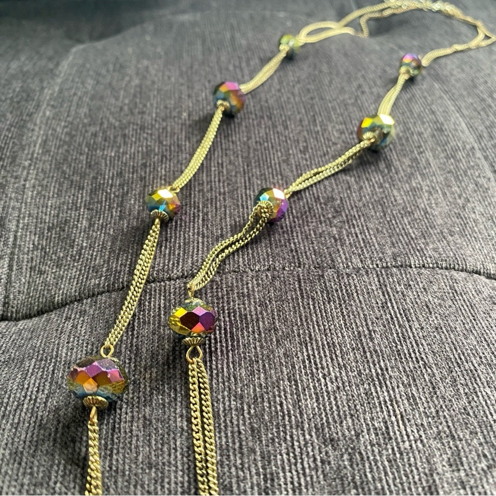 Dainty Aurora Borealis Stationary Glass Beaded Necklace