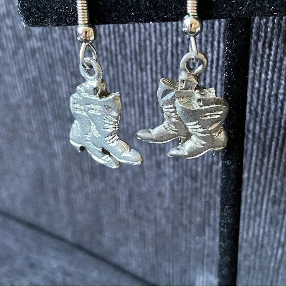Pewter Cowboy Country and Western Rodeo Dangle Earrings