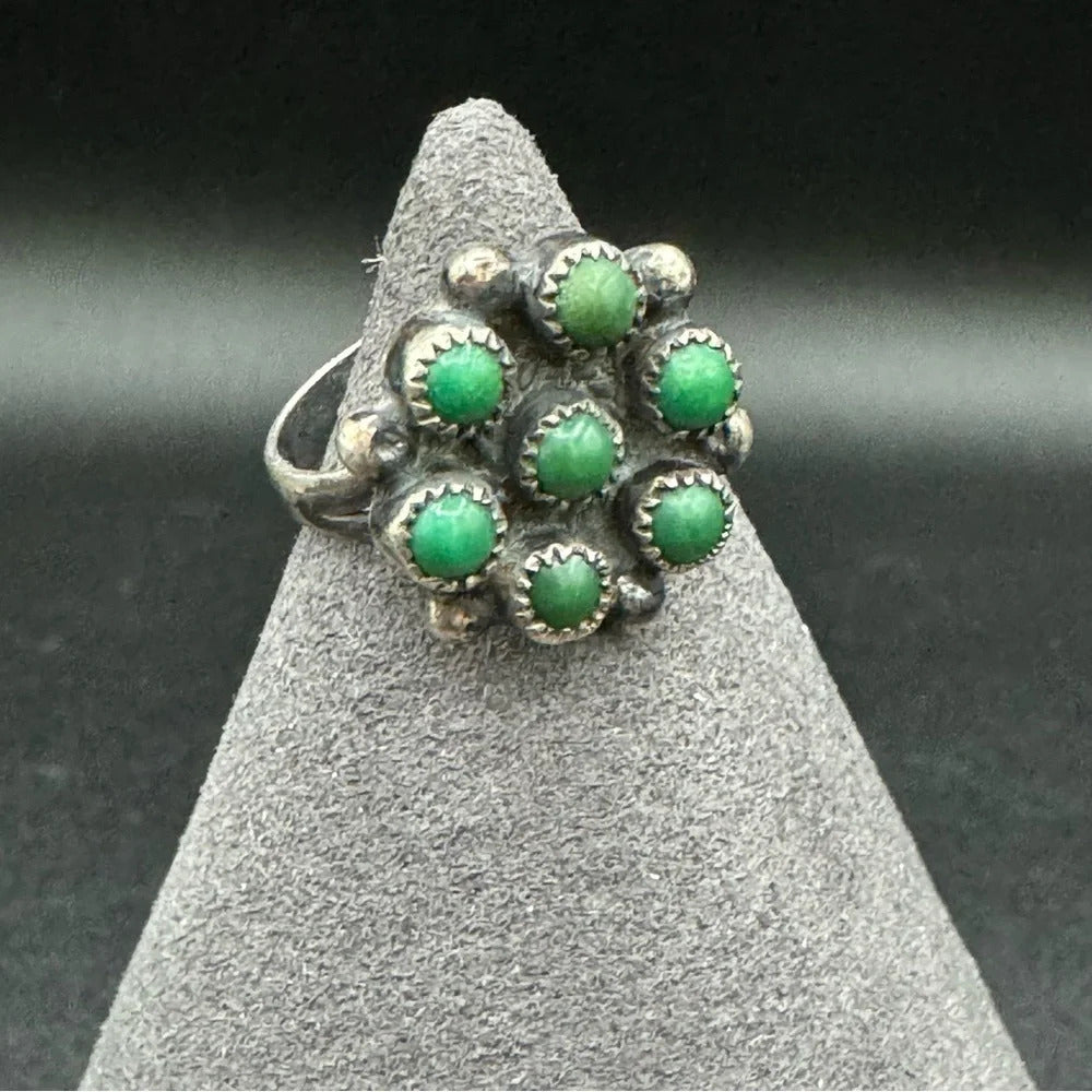 Vintage Zuni Cluster Signet Ring with Prong Setting in Sterling Silver Size 5